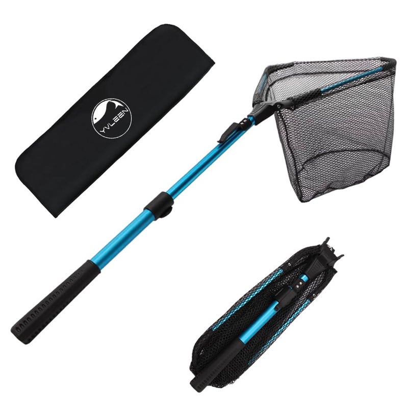 YVLEEN Folding Fishing Net - Foldable Fish Landing Net Robust Aluminum Telescopic Pole Handle and Nylon Mesh 16inch Hoop Size - Image 1